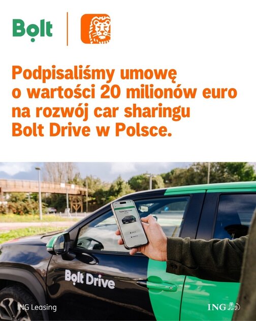 ING Leasing and Bolt signed a 20 million euro agreement to finance car-sharing development in Poland